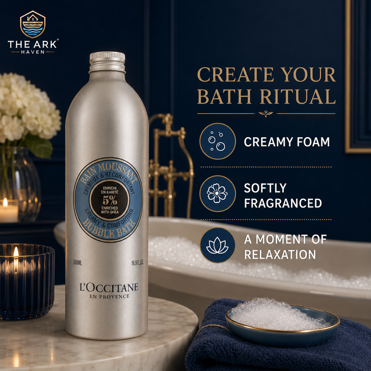 L’Occitane/Loccitane Shea Bubble Bath 500ml | Luxurious Creamy Foam | 5% Shea