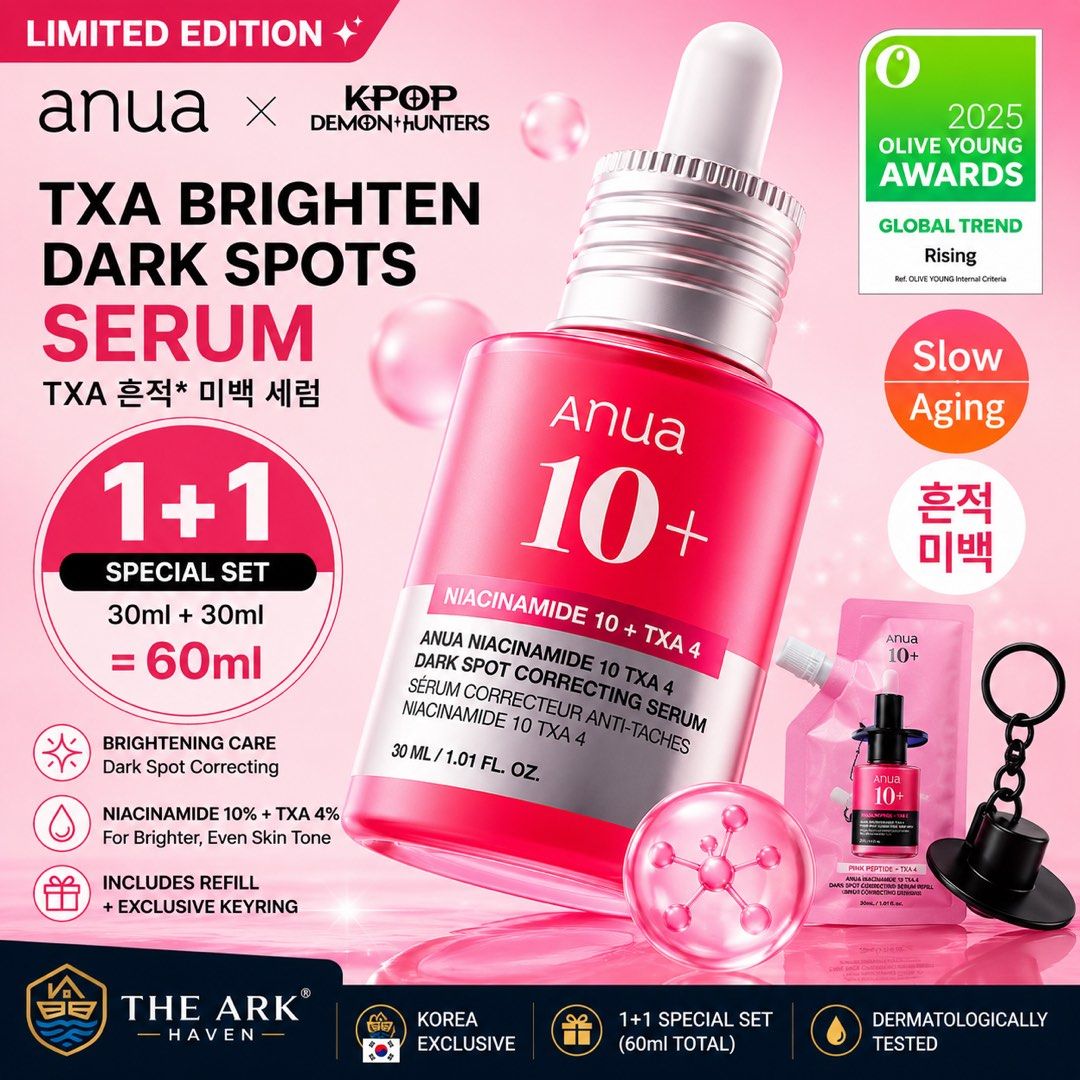 Anua TXA Dark Spot Correcting Serum 10+ 1+1 Special Set 60ml, Korea Exclusive KPOP Demon Hunters Limited Edition