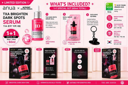 Anua TXA Dark Spot Correcting Serum 10+ 1+1 Special Set 60ml, Korea Exclusive KPOP Demon Hunters Limited Edition