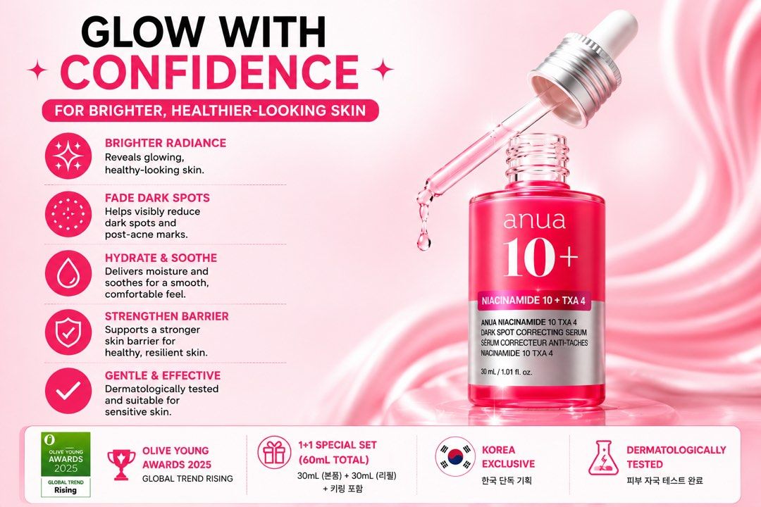 Anua TXA Dark Spot Correcting Serum 10+ 1+1 Special Set 60ml, Korea Exclusive KPOP Demon Hunters Limited Edition