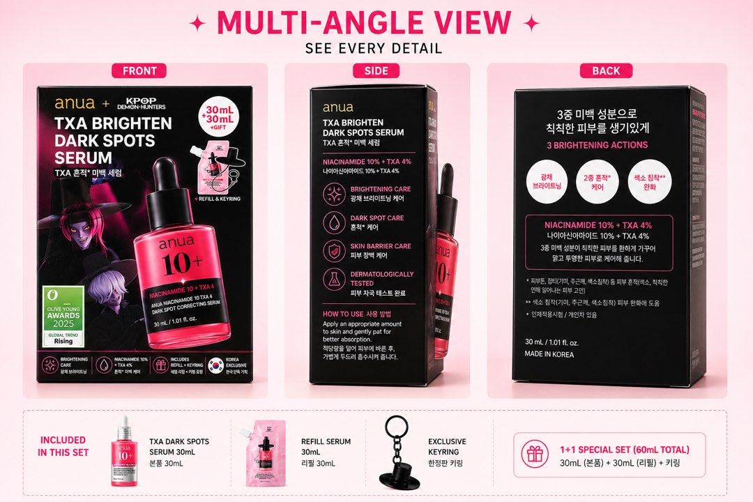 Anua TXA Dark Spot Correcting Serum 10+ 1+1 Special Set 60ml, Korea Exclusive KPOP Demon Hunters Limited Edition